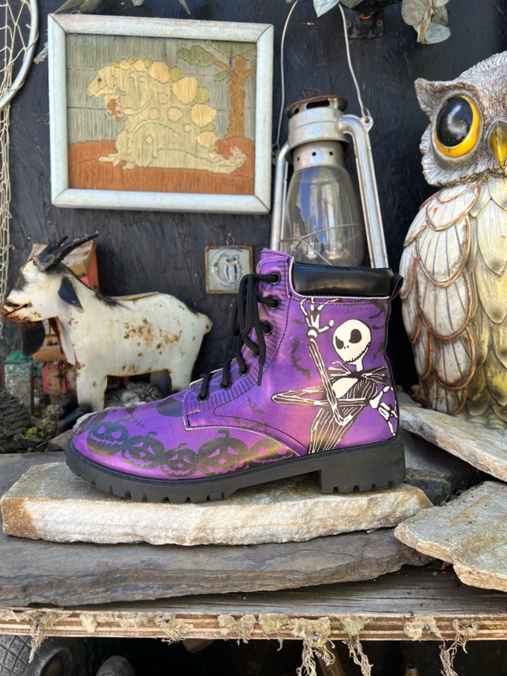 Nightmare Before Christmas Gothic Skull Combat Boots - Picture 2 of 7